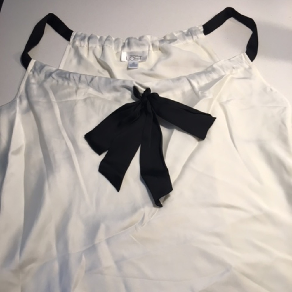 LOFT White Tank with Black Bow Detail
